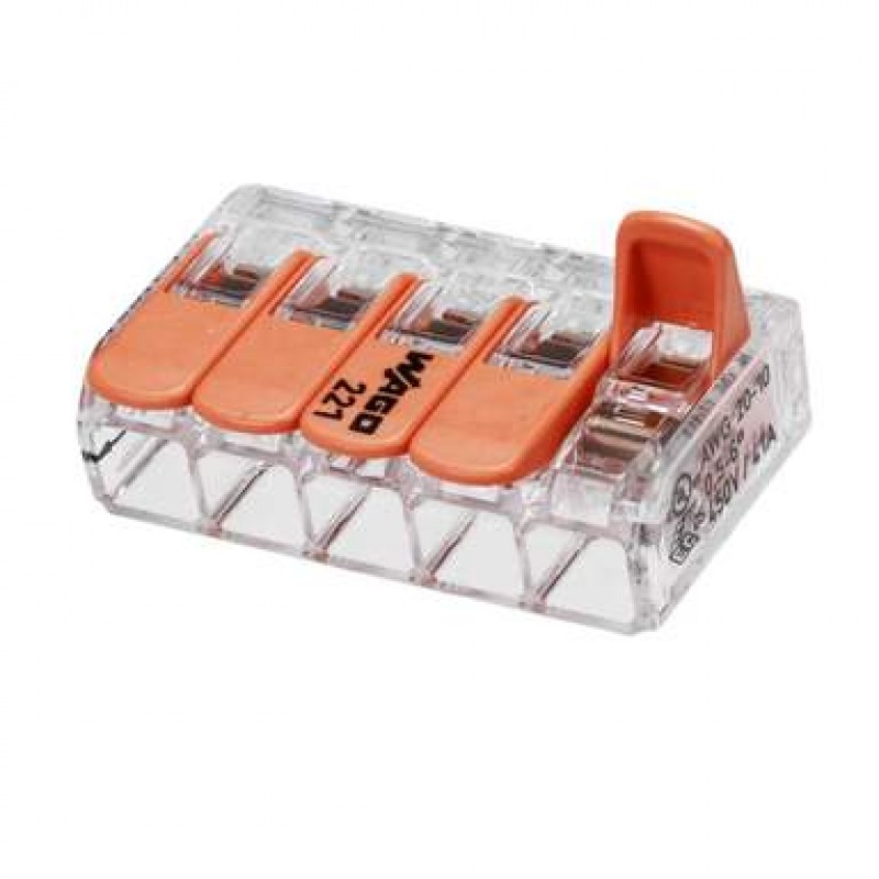 Wago 221 Compact Series Splicing Connector 6mm 5 Lever Box