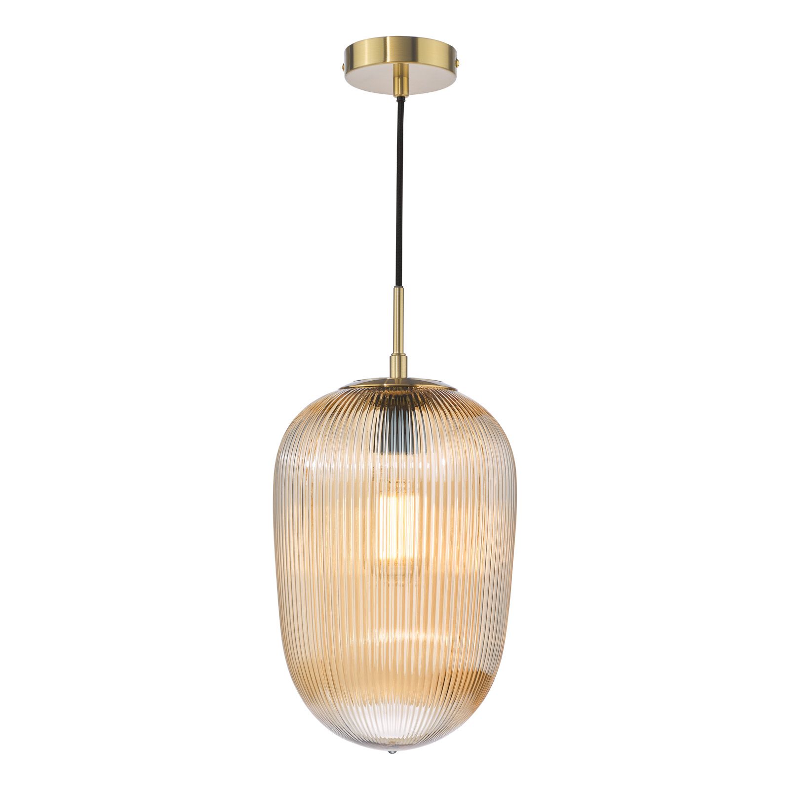 DAR Abrielle Pendant Brushed Bronze and Amber Ribbed Glass