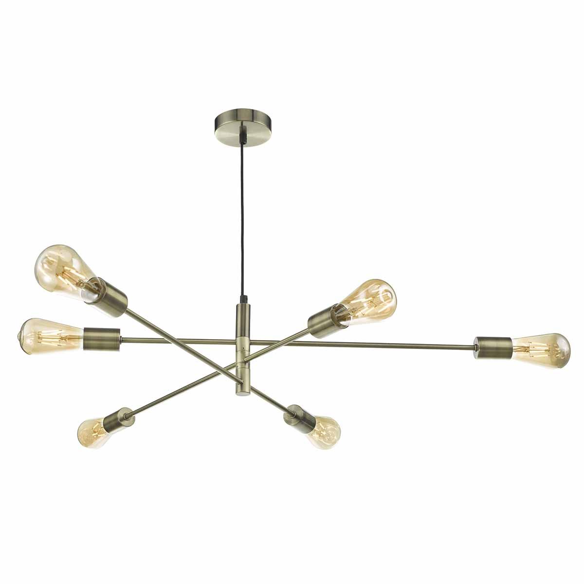 DAR Alana 6 Light Pendant Antique Brass