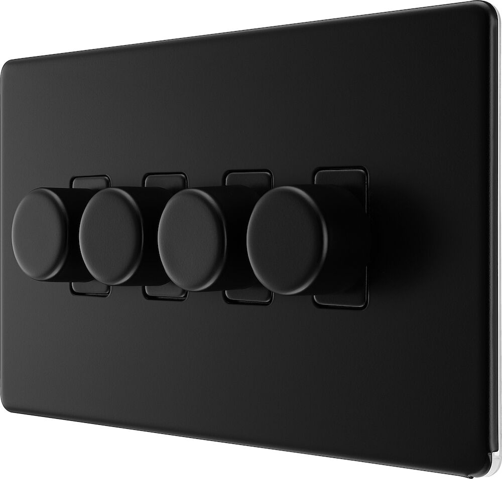 BG Screwless Flatplate, Matt Black, 4G Dimmer Switch, 2 Way, Trailing Edge 200W