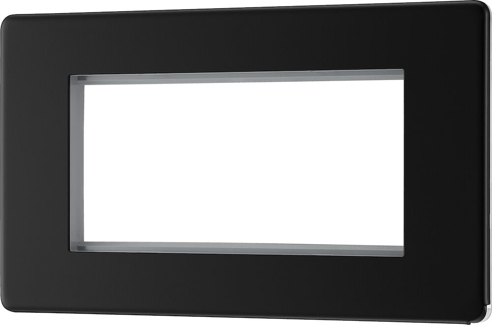 BG Screwless Flatplate Matt Black Rectangular Euro Module Front Plate 4 Module