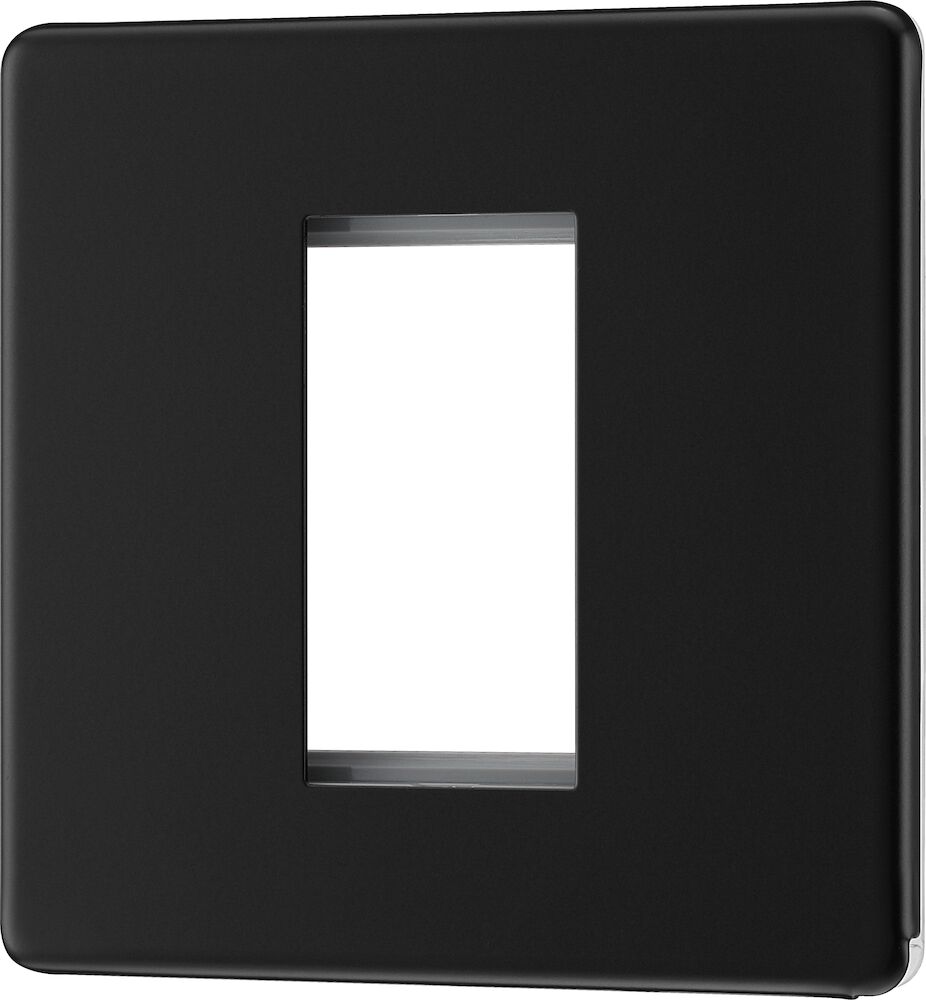 BG Screwless Flatplate Matt Black Square Euro Module Front Plate 1 Module