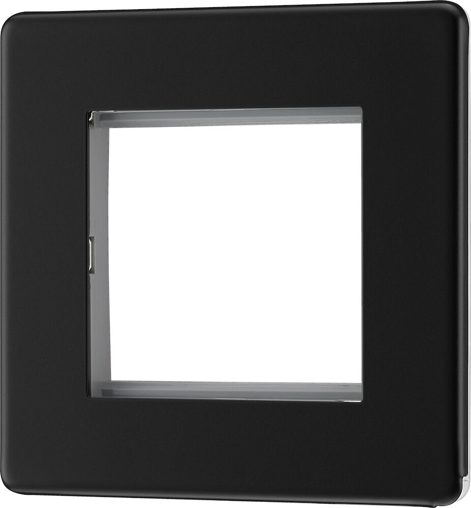 BG Screwless Flatplate Matt Black Square Euro Module Front Plate, 2 Module