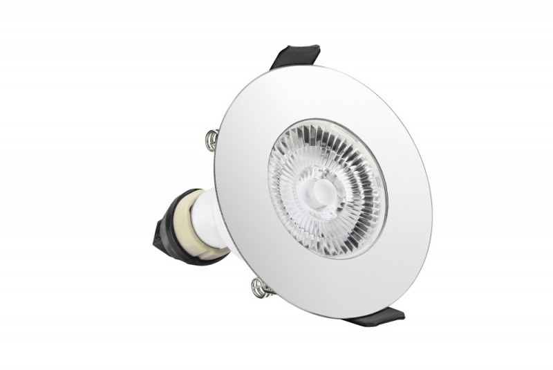 Integral LED Evofire Fire Rated Downlight 70mm Cutout IP65 Polished Chrome Round +GU10 Holder