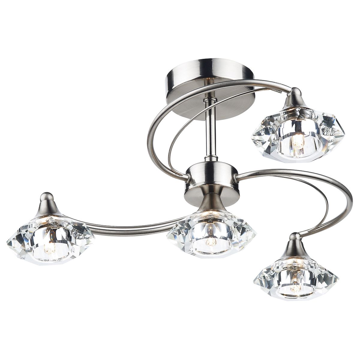 DAR Luther 4 Light Semi Flush Satin Chrome Crystal