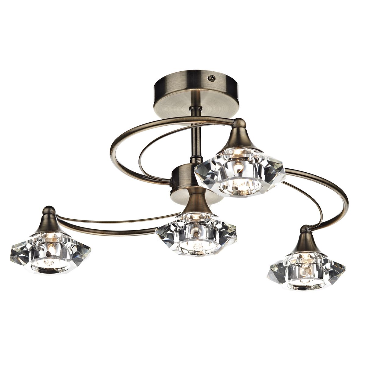 DAR Luther 4 Light Semi Flush Antique Brass Crystal