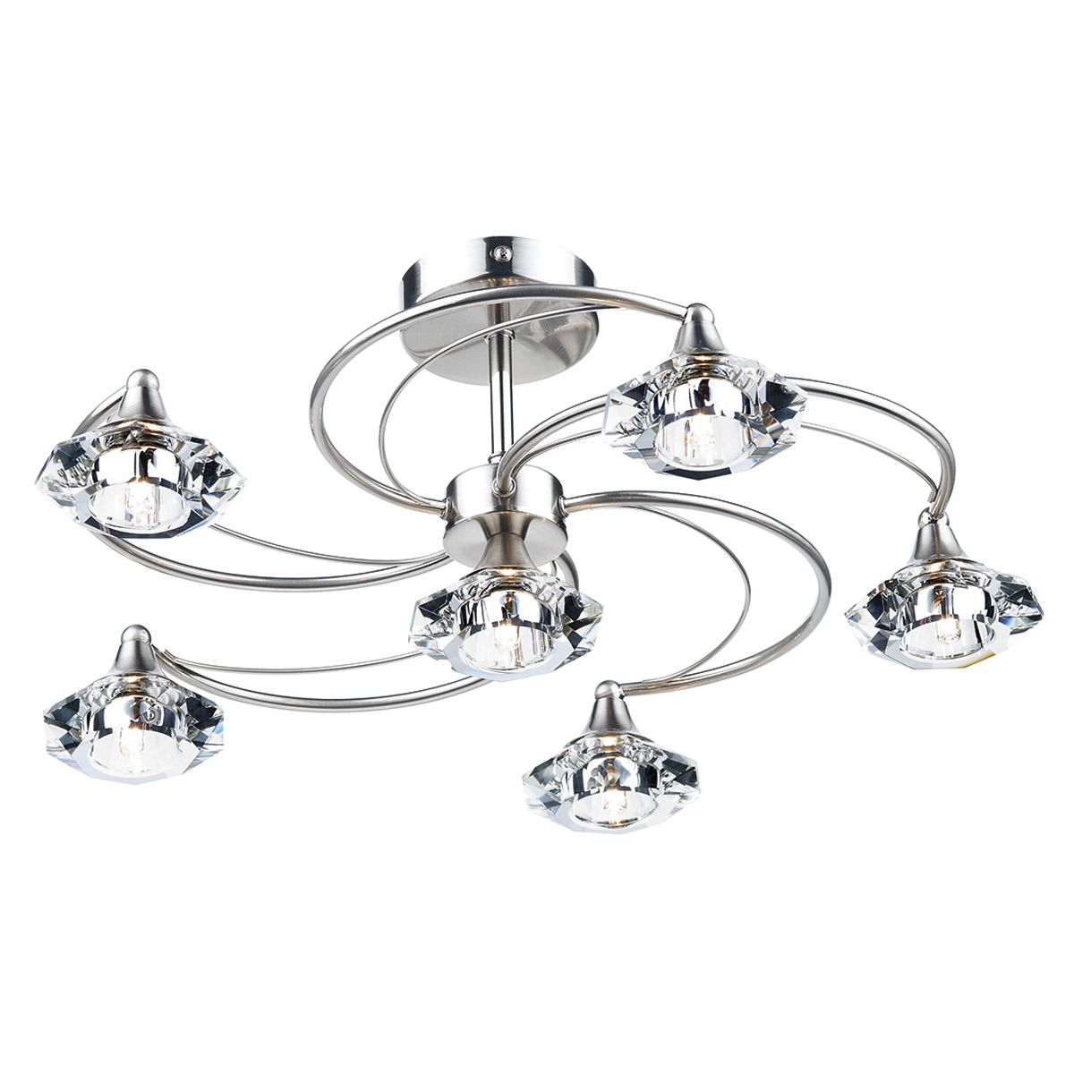 DAR Luther 6 Light Semi Flush Satin Chrome Crystal