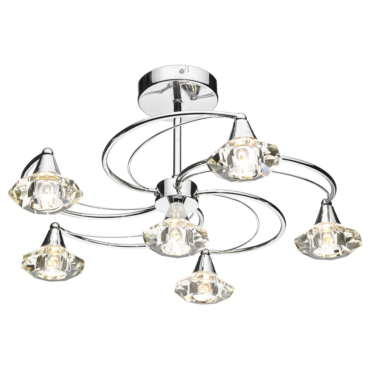 DAR Luther 6 Light Semi Flush Polished Chrome Crystal