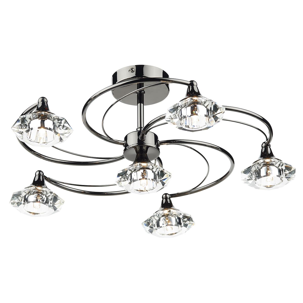 DAR Luther 6 Light Semi Flush Black Chrome Crystal