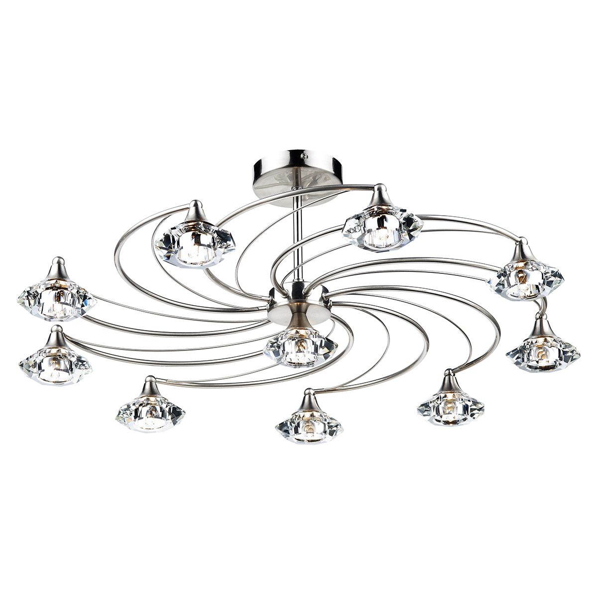 DAR Luther 10 Light Semi Flush Satin Chrome Crystal