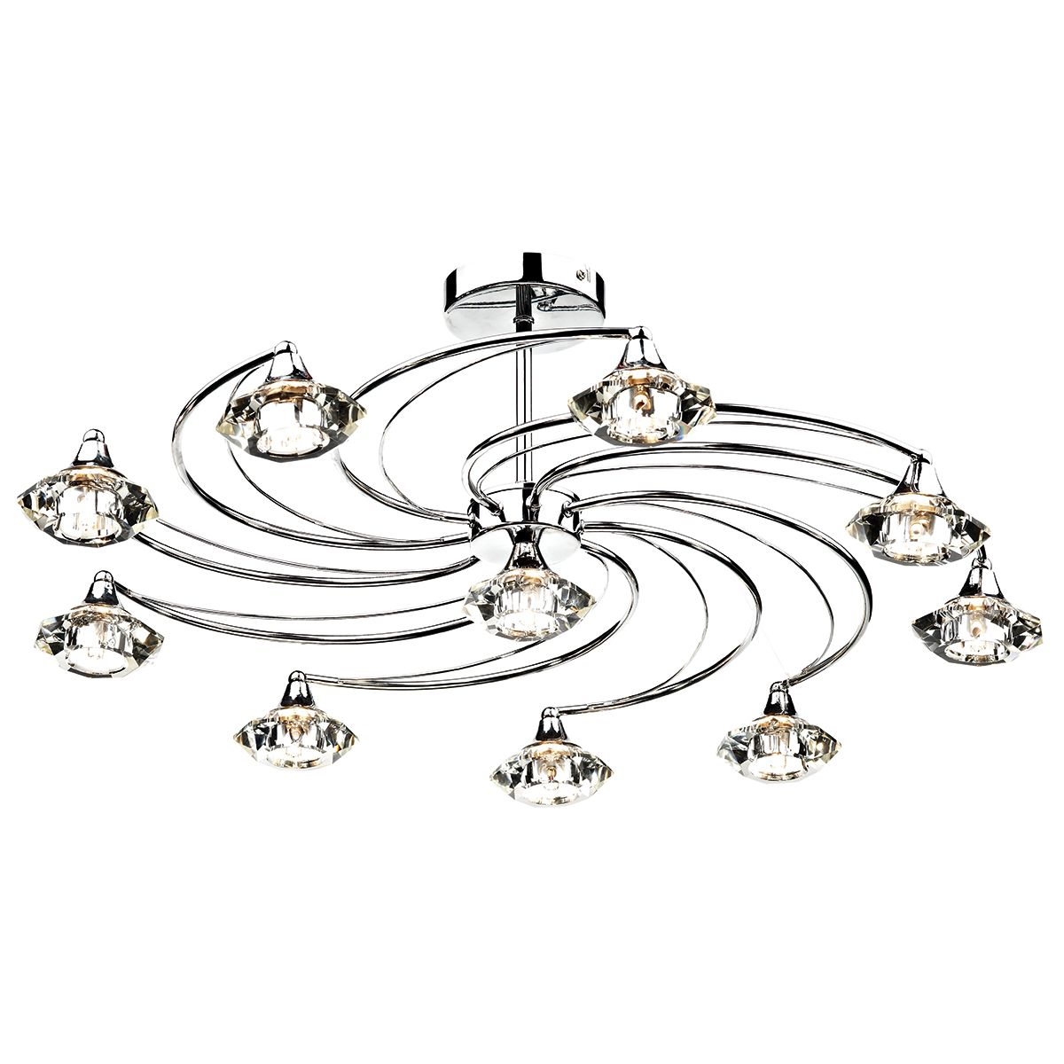 DAR Luther 10 Light Semi Flush Polished Chrome Crystal