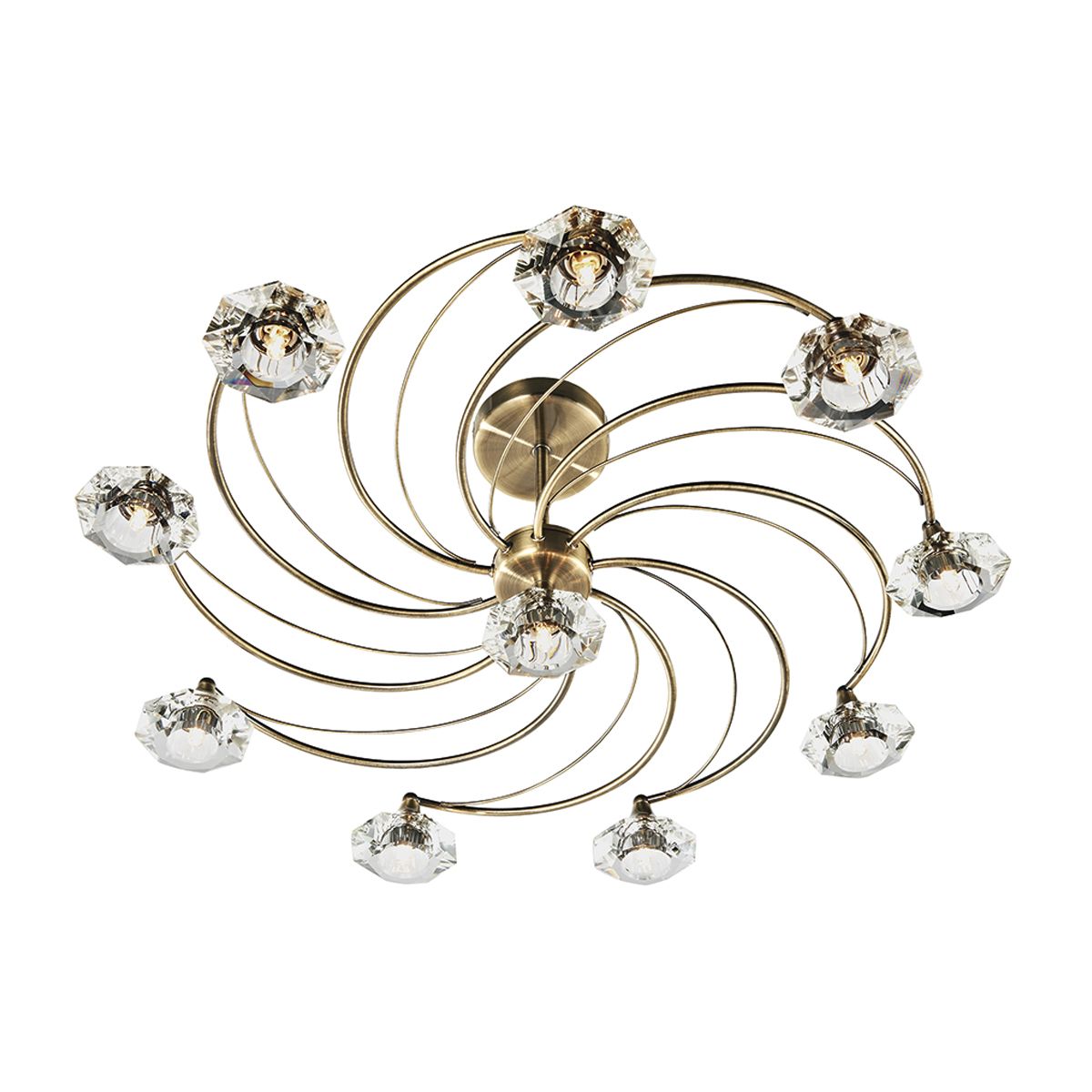 Luther Luther 10 Light Semi Flush Antique Brass Crystal