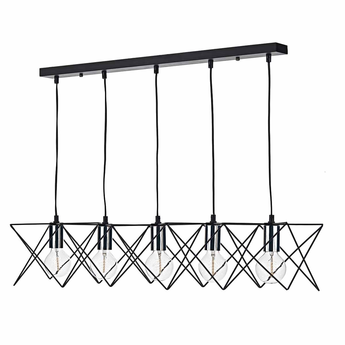 DAR Midi 5lt Bar Pendant Black & Polished Chrome