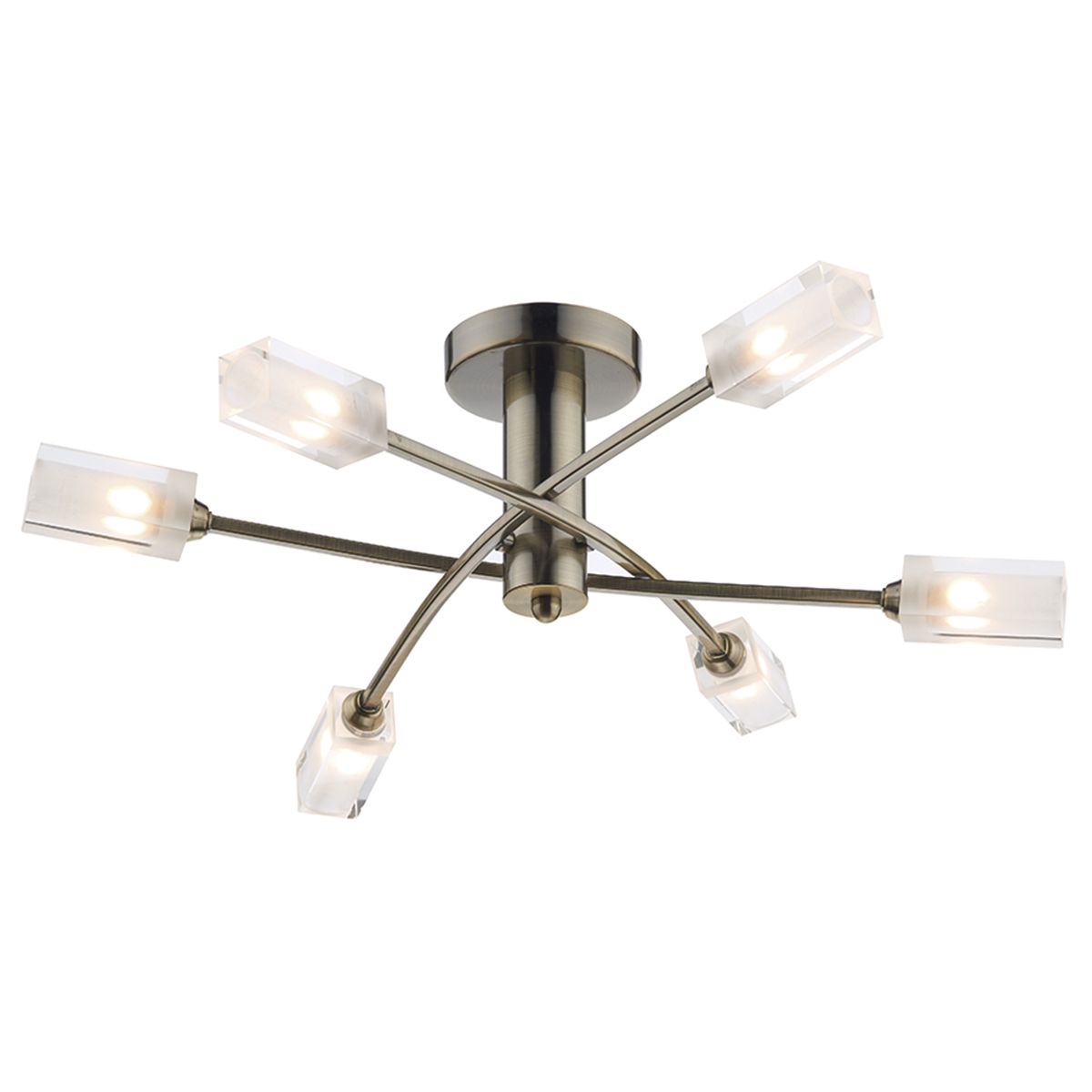 DAR Morgan 6 Light Semi Flush Antique Brass