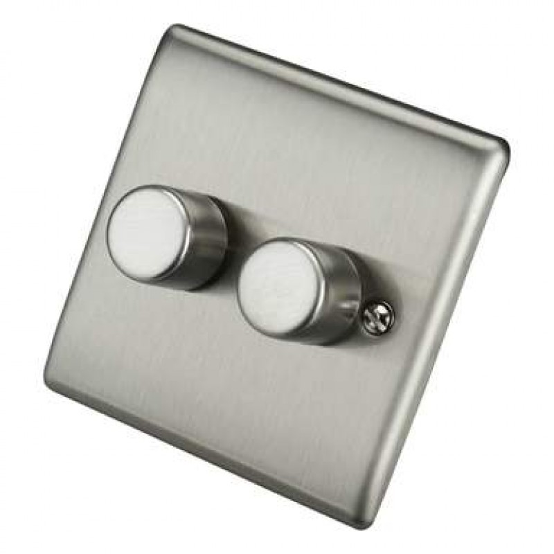 BG Nexus Brushed Steel 2 Gang LED Dimmer