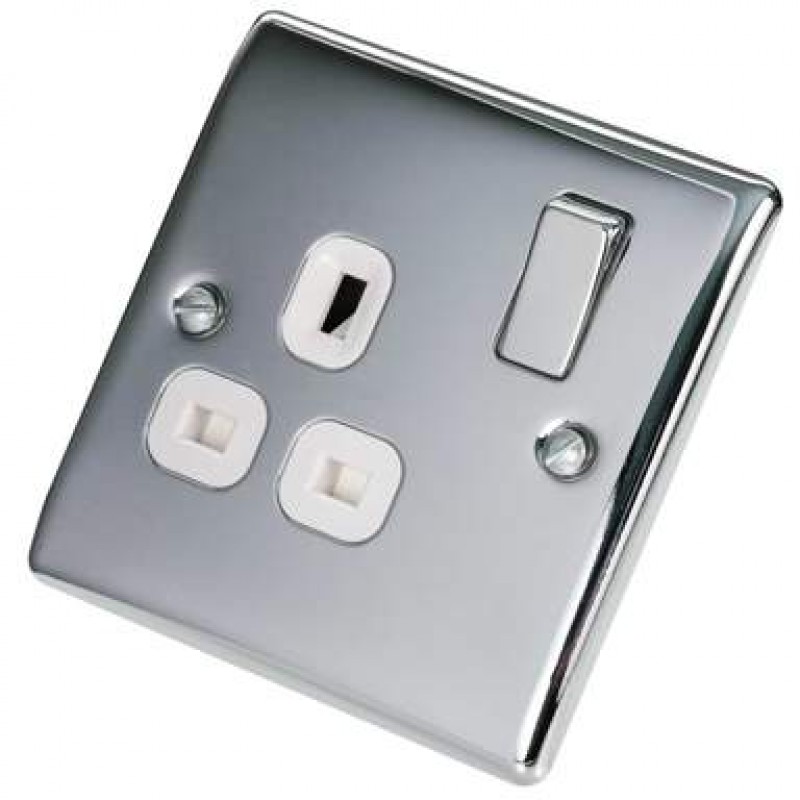 BG Nexus Polished Chrome 1 Gang Socket White Inserts