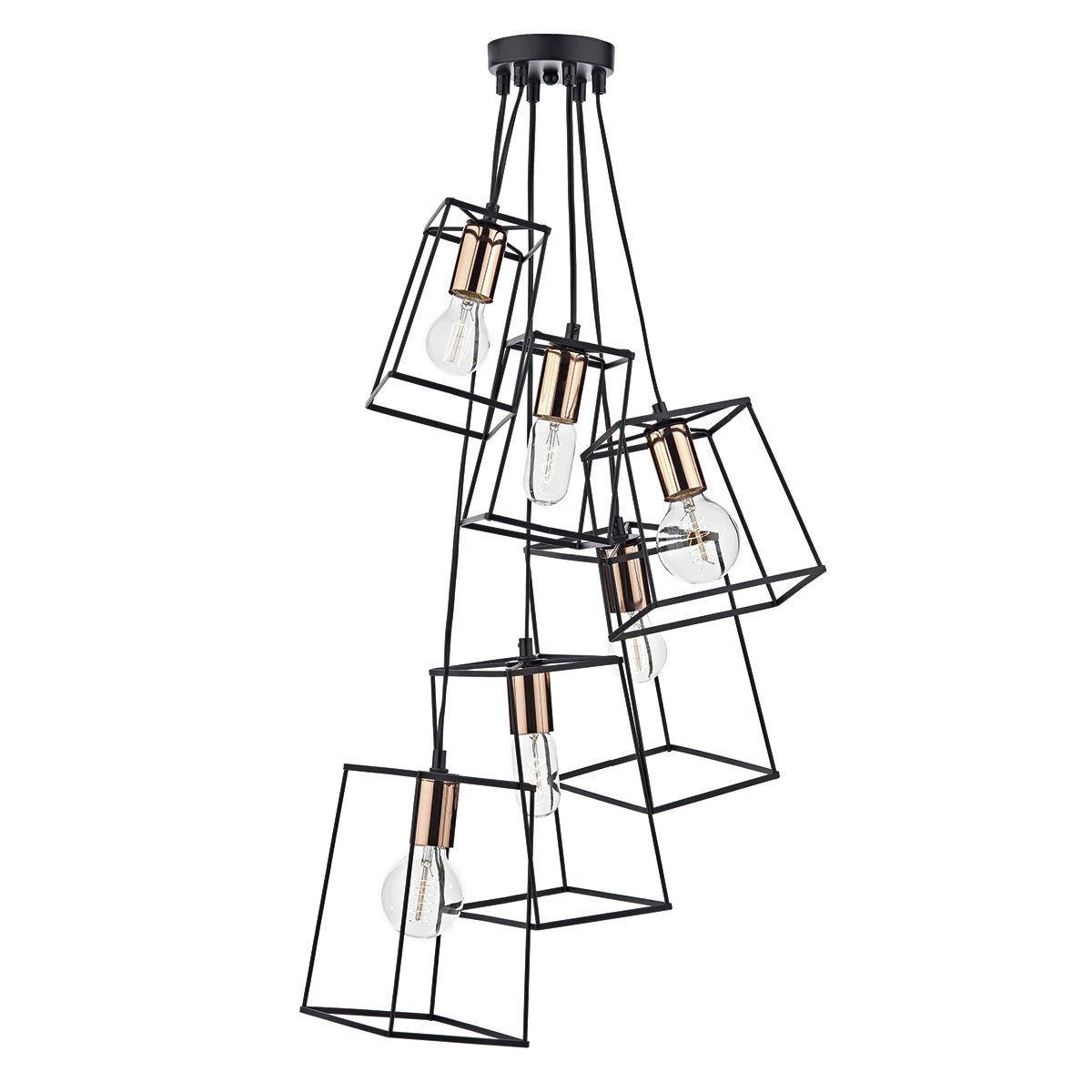 DAR Tower 6 Light Cluster Pendant Matt Black & Copper