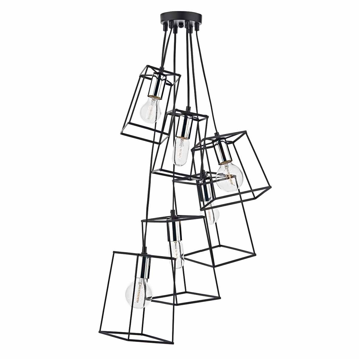 DAR Tower 6lt Cluster Pendant Black & Polished Chrome