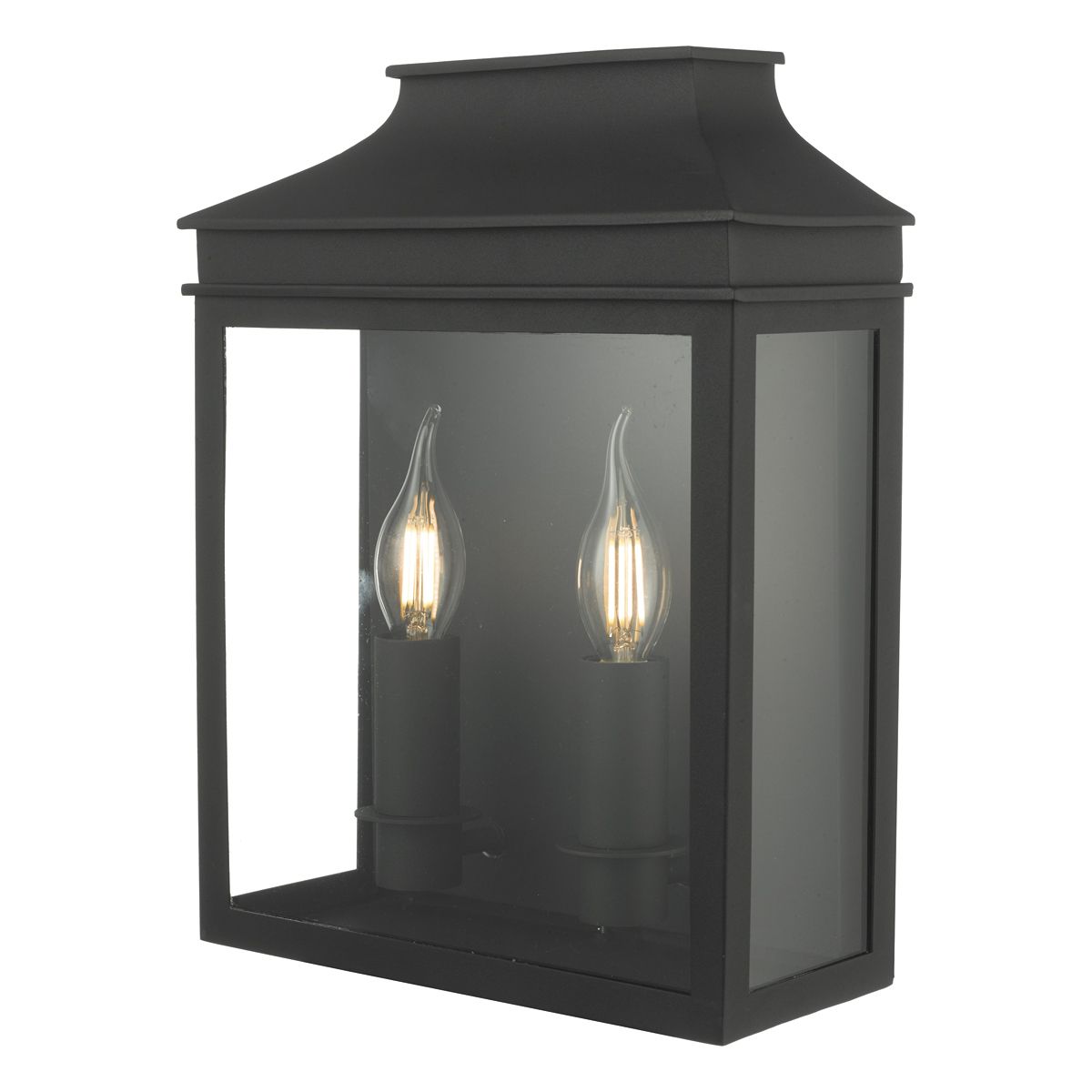 DAR Vapour 2 Light Coach Lantern Outdoor Wall Light Matt Black