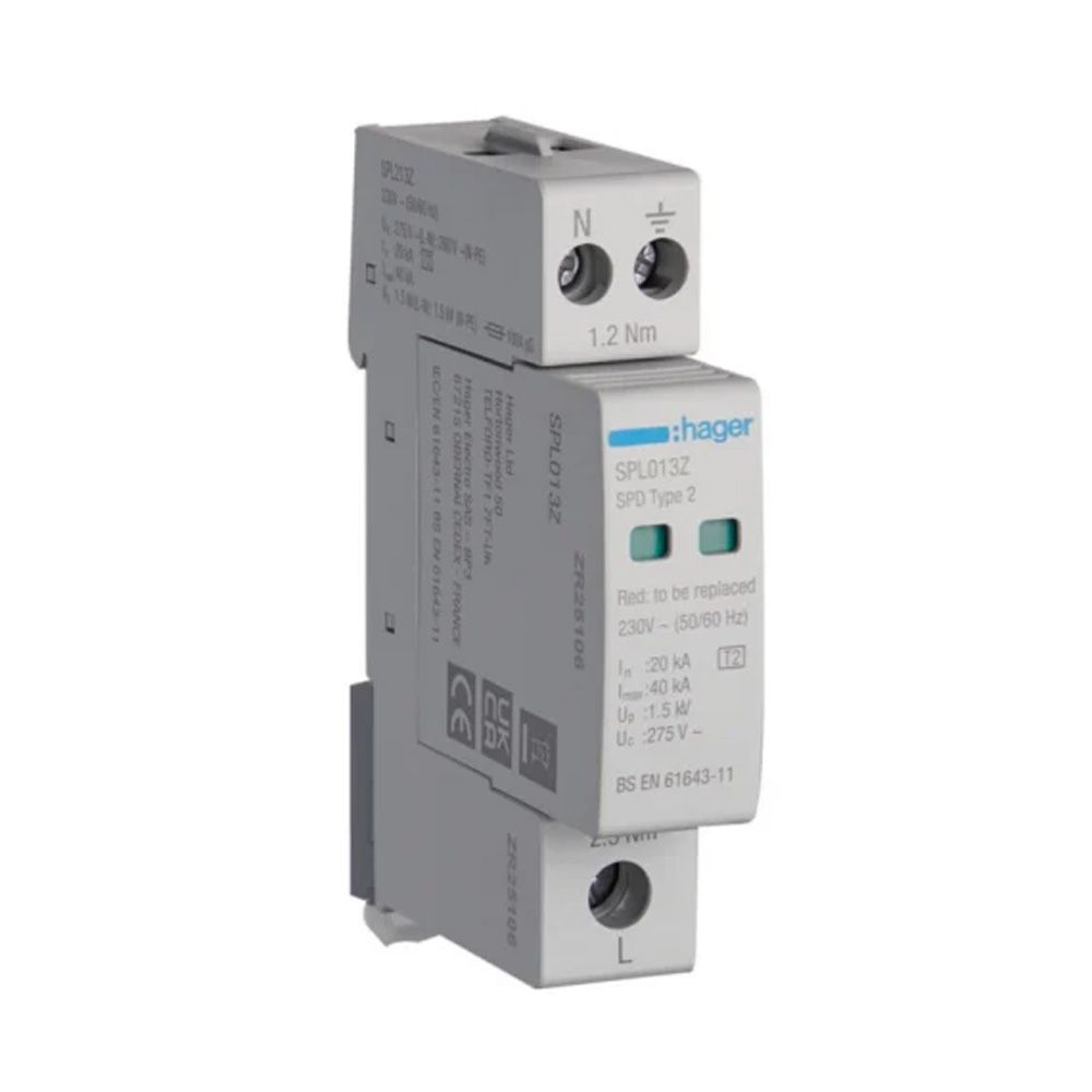 40kA 2 Mod Single Pole and Neutral Type 2 Surge Protection Kit