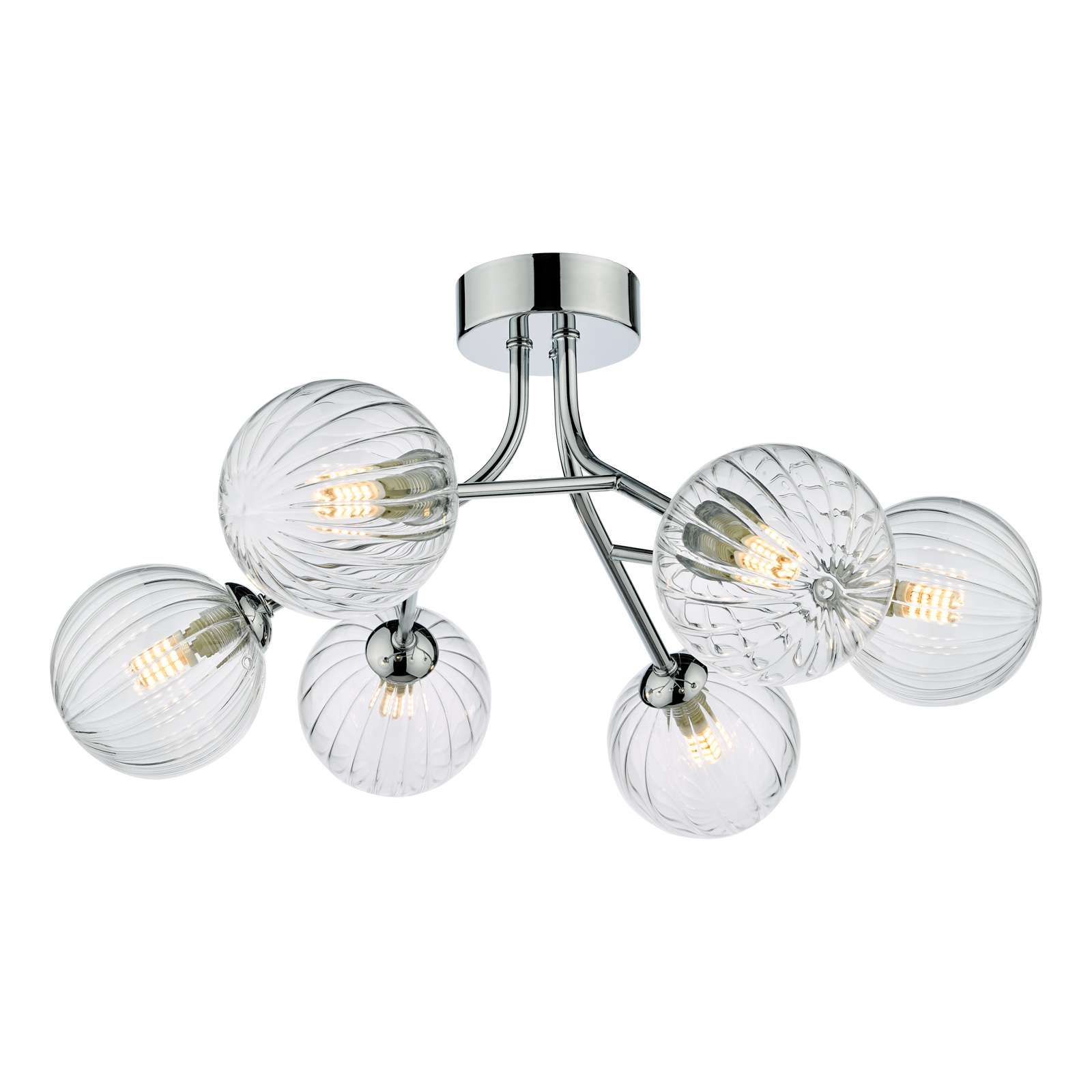 DAR Yiska 6 Light Semi Flush Polished Chrome Ribbed Glass