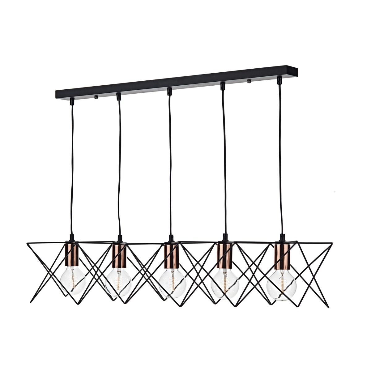 DAR Midi Cage 5 Light Bar Pendant Matt Black Bright & Copper