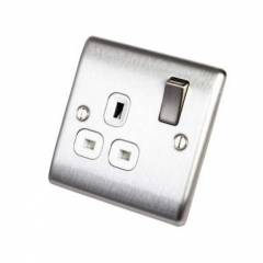 BG Nexus Brushed Steel 1 Gang Socket White Inserts