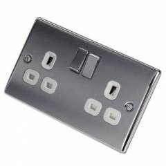 BG Nexus Polished Chrome 2 Gang Socket White Inserts