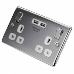 BG Nexus Polished Chrome 2 Gang Socket + USB 3.1A White Inserts