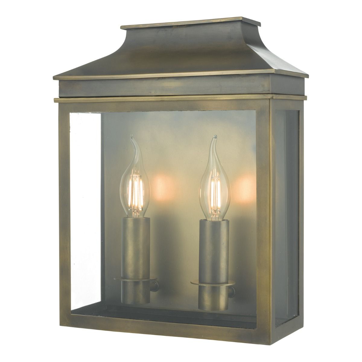 DAR Vapour 2 Light Coach Lantern Outdoor Wall Light Weathered Brass