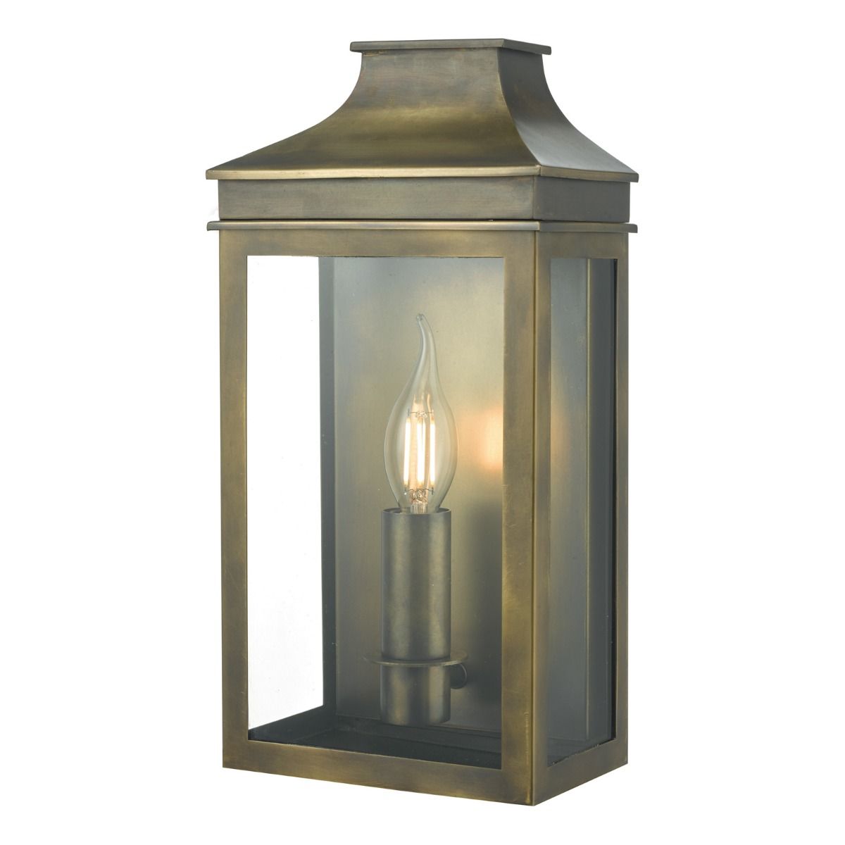 DAR Vapour Coach Lantern Outdoor Wall Light Weathered Brass