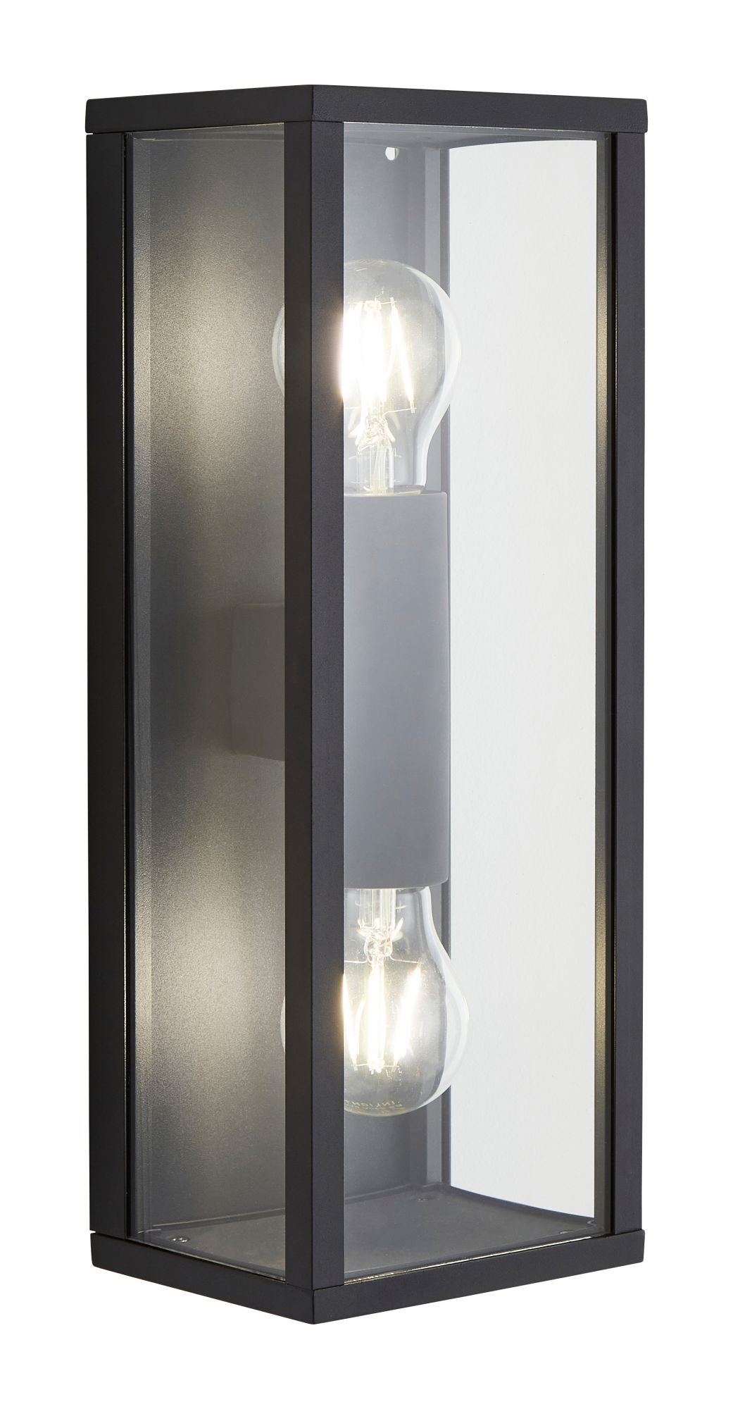 Forum Chinon 2lt E27 Glass Panel Box Lantern Black