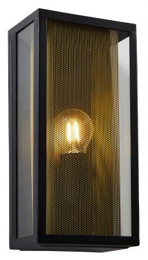 Forum Cuba E27 Box Lantern with Mesh Insert Black/Brass